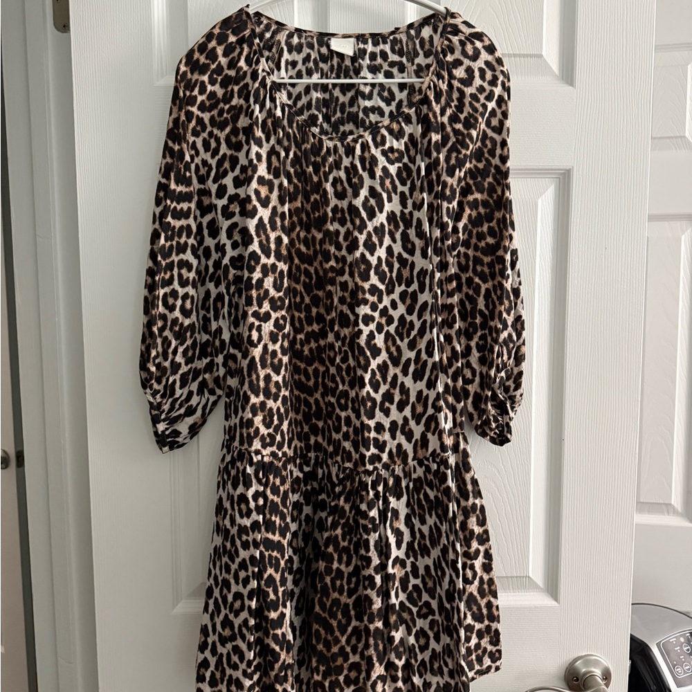 Leopard Print Dress 3/4 sleeve drop waist size small